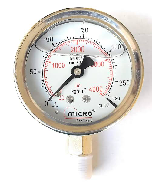 Water Column pressure Gauge 0 TO 100 mbar, 4" Dia, 3/8" in put